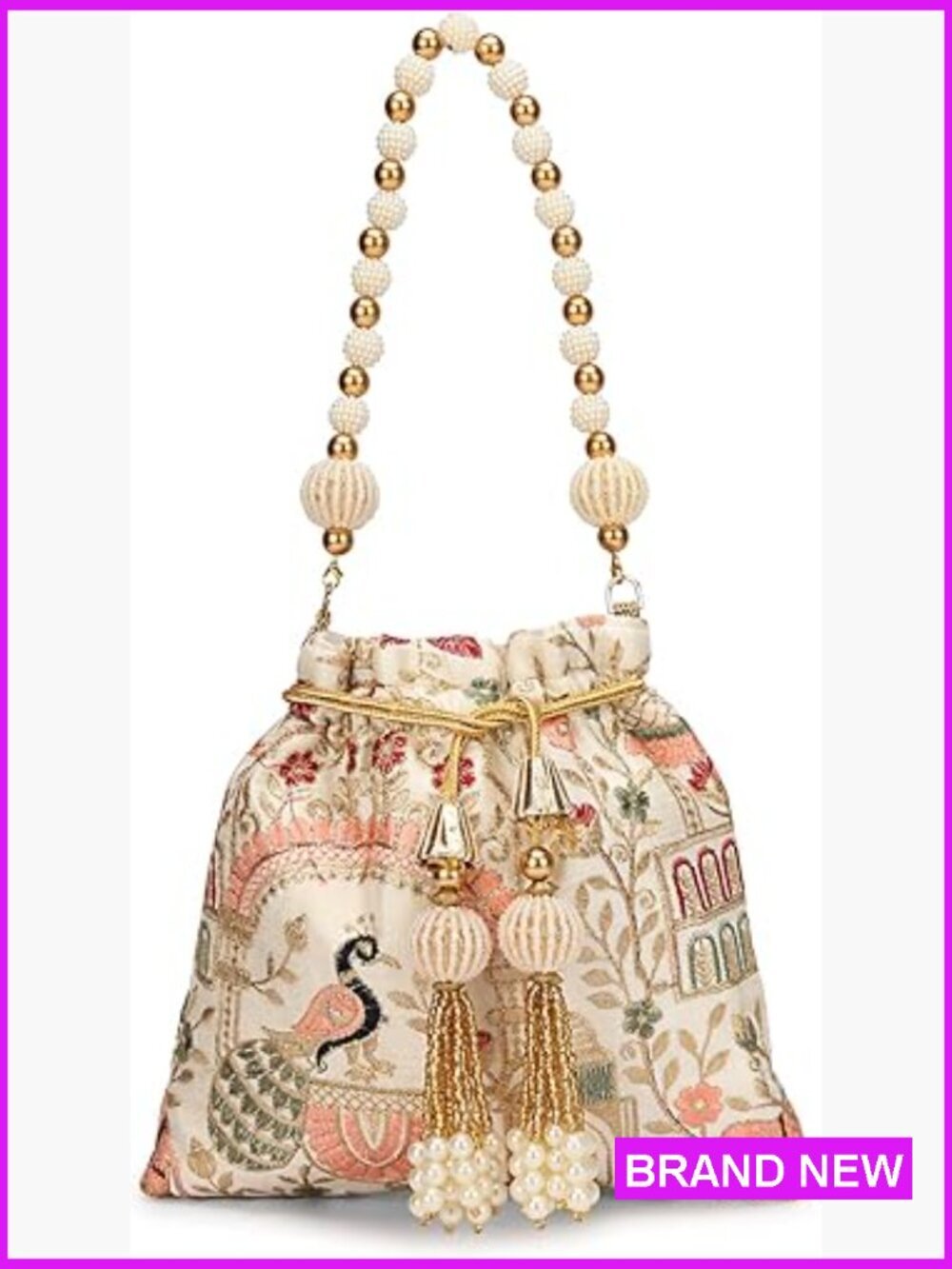 Silk Drawstring Clutch Wedding Ethnic Potli Bag Adjustable Strap
